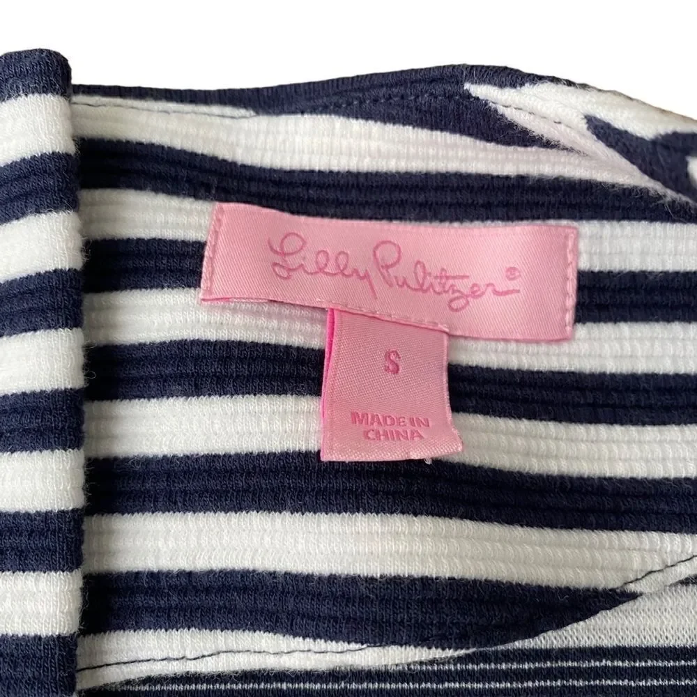 Lilly Pulitzer Charlene Mini Shift Dress Size Small Navy Stripe 3/4 Sleeves